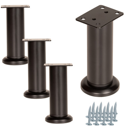 4x Nóżka meblowa regulowana 12 - 18 cm czarna prosta metalowa noga do szafek