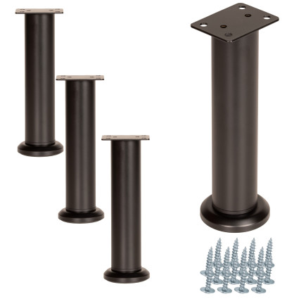 4 x Nóżka meblowa regulowana 18 - 30 cm czarna prosta metalowa noga do szafek