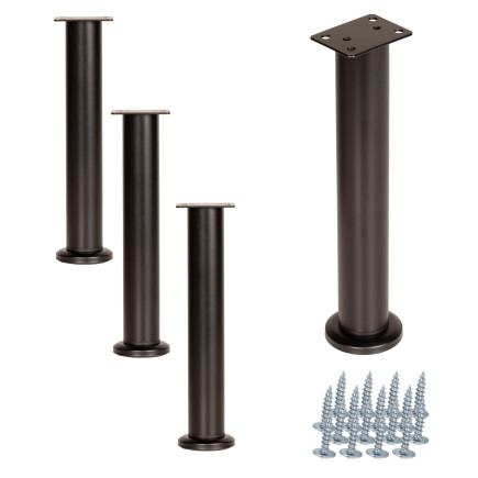 4 x Nóżka meblowa regulowana 25 - 42 cm czarna prosta metalowa noga do szafek
