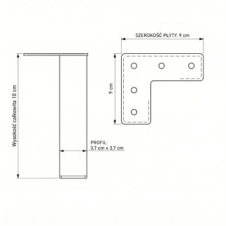 Nóżka meblowa Prosta kwadratowa czarna metalowa 10 cm