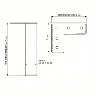 4 x Nóżka meblowa Prosta kwadratowa czarna metalowa 15 cm