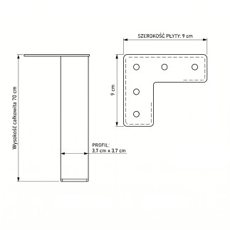 4 x Noga meblowa Prosta kwadratowa czarna 70 cm
