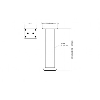4 x Nóżka meblowa regulowana 72 - 102 cm czarna prosta metalowa noga do szafek